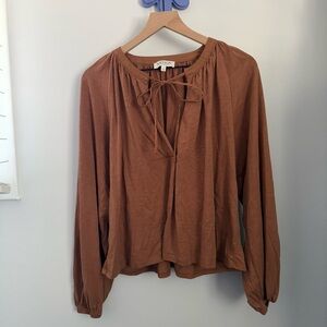 Nation LTD Large Chiara Top Brown Cinnamon Tie Front Relaxed‎ Fall Pima Cotton